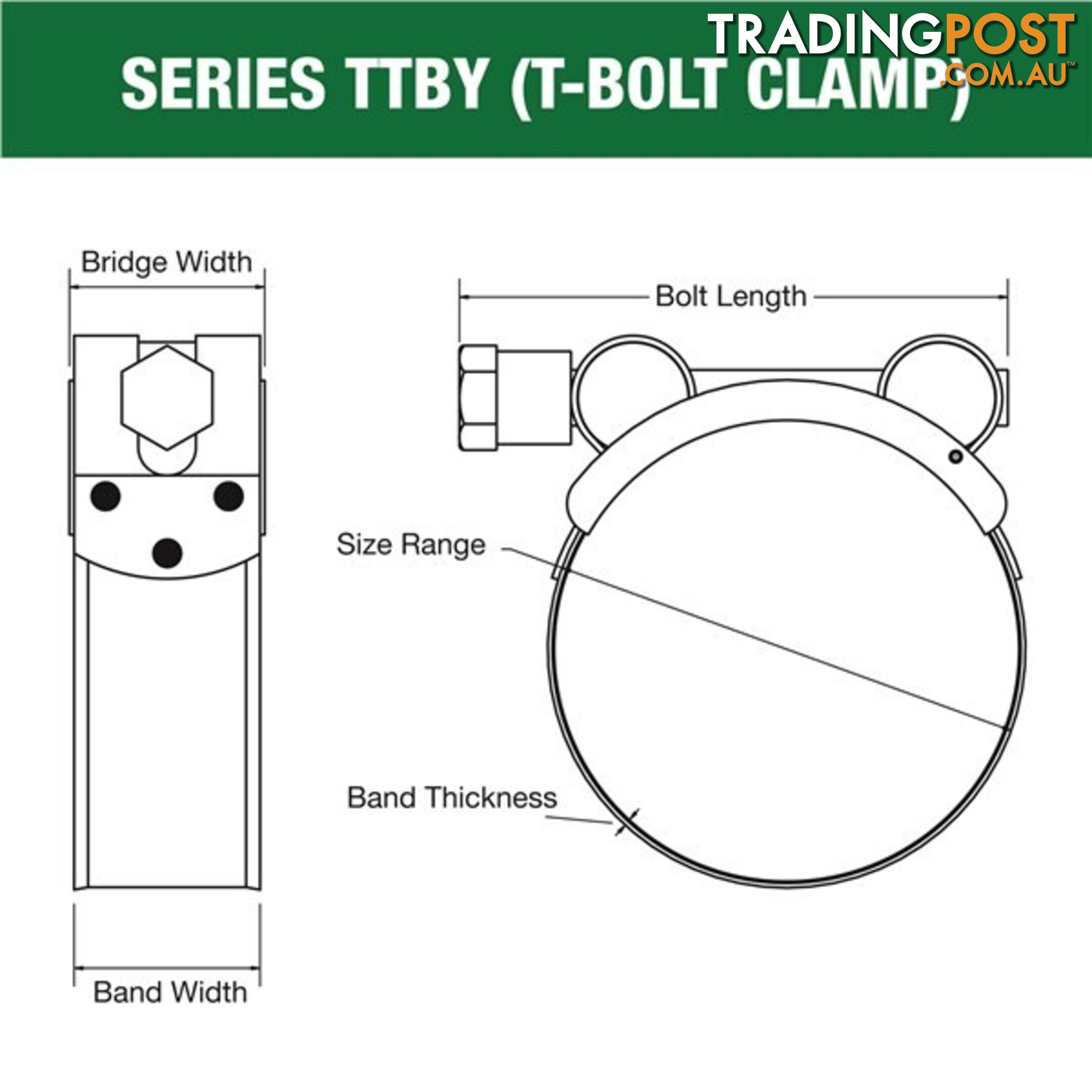 Tridon T-Bolt Hose Clamp 17mm â 19mm Part Stainless Solid Band 10pk SKU - TTBY17-19P