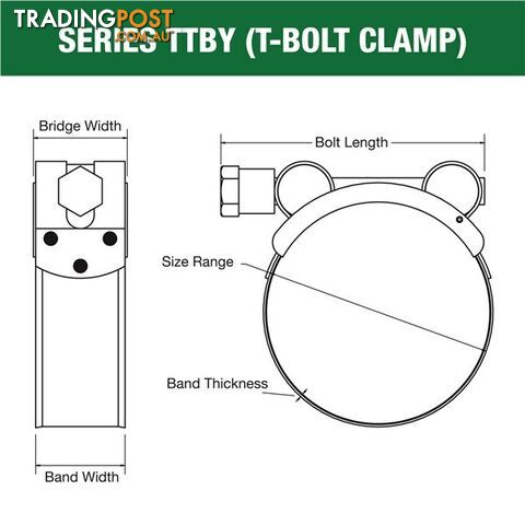 Tridon T-Bolt Hose Clamp 17mm â 19mm Part Stainless Solid Band 10pk SKU - TTBY17-19P