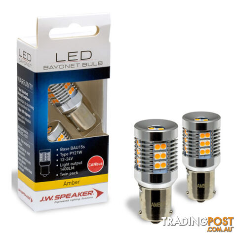 JW Speaker LED PY21W Bulb 12/24v Bayonet Base Amber Light Twin Pack SKU - 990142CB