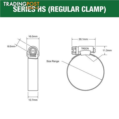 Tridon Part S. Steel Hose Clamps 33mm â 57mm Perforated Band 10pk SKU - HS028P