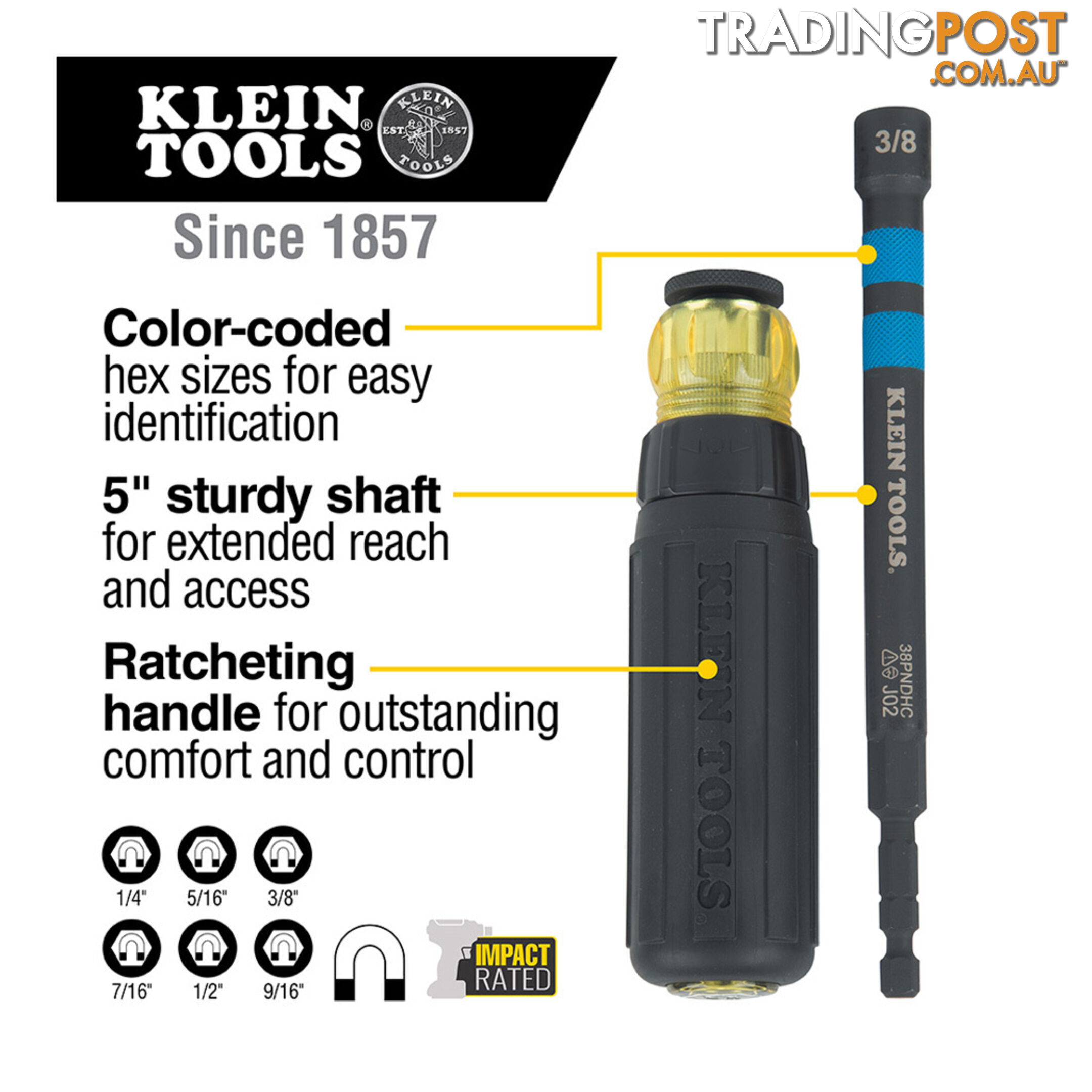 Klein Tools Hollow Magnetic Colour Coded Ratcheting Power Nut Drivers 7pc SKU - 32950