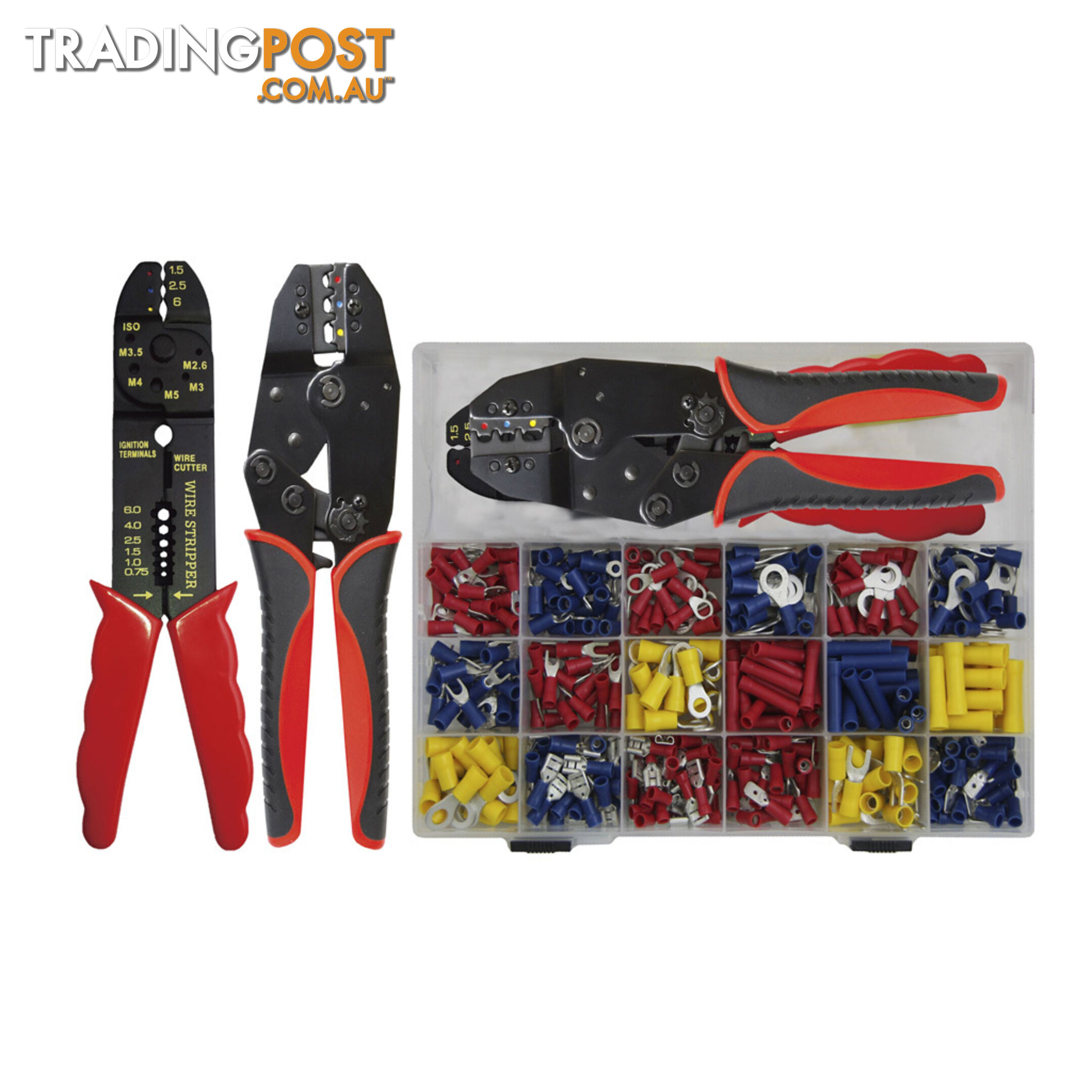 Mixed Crimp Terminal Kit  with Ratchet Crimping Plier and Wire Stripper 450pc SKU - PT20701