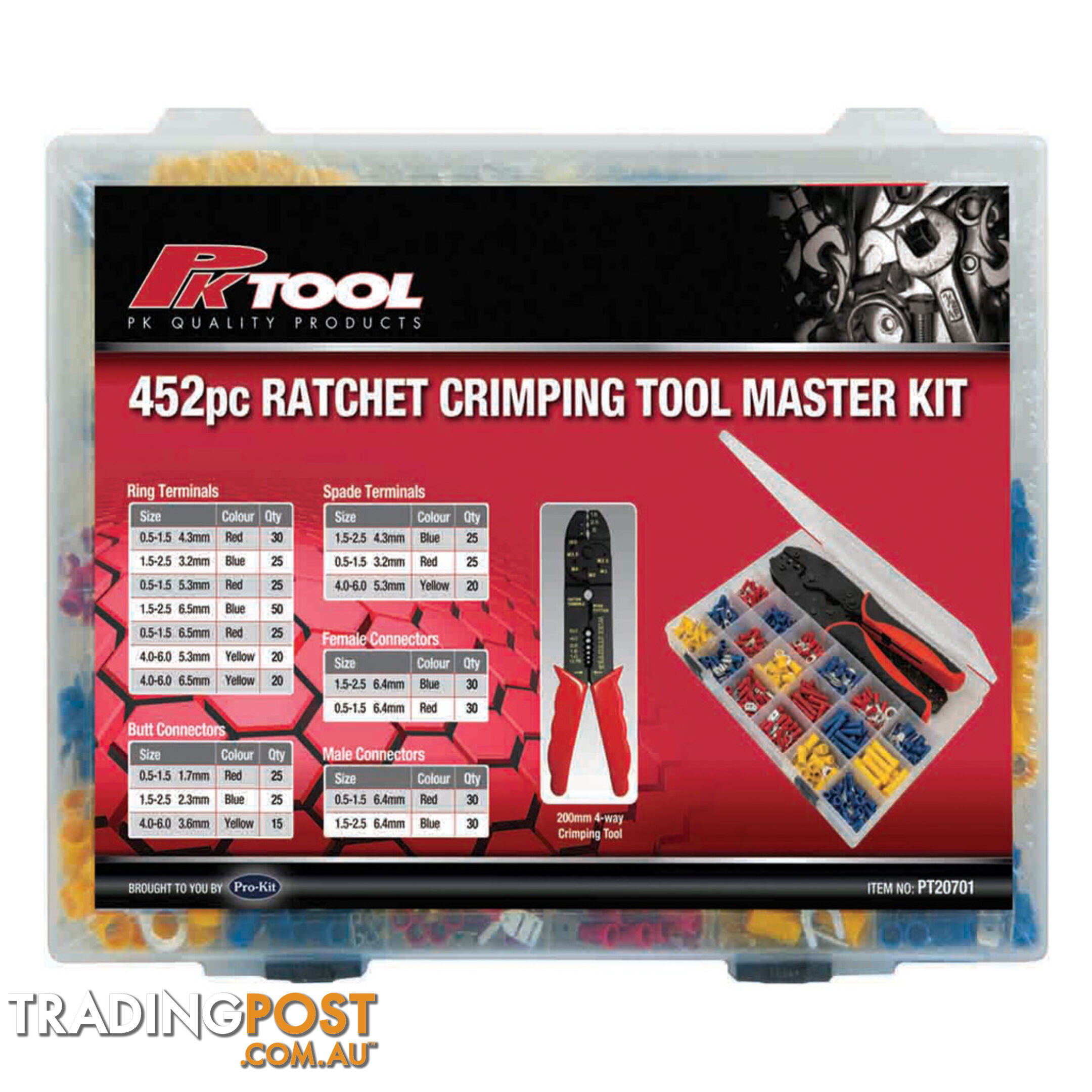 Mixed Crimp Terminal Kit  with Ratchet Crimping Plier and Wire Stripper 450pc SKU - PT20701