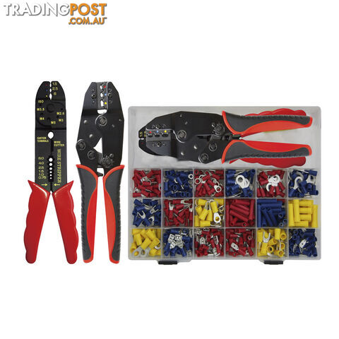 Mixed Crimp Terminal Kit  with Ratchet Crimping Plier and Wire Stripper 450pc SKU - PT20701