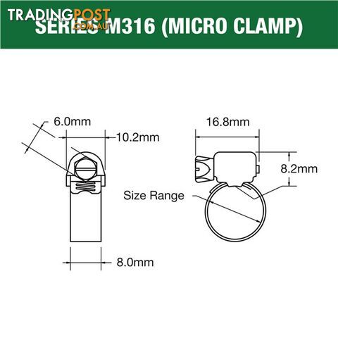 Tridon Full 316 S. Steel Micro Hose Clamp 11mm â 18mm 10pk SKU - M316-005P