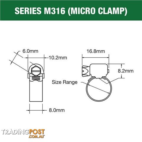 Tridon Full 316 S. Steel Micro Hose Clamp 14mm â 27mm 10pk SKU - M316-010P