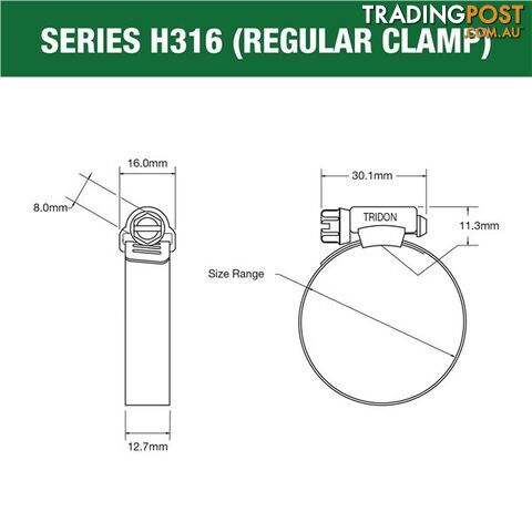 Tridon Full 316 S. Steel Hose Clamp 106mm â 152mm 10pk SKU - H316-088P