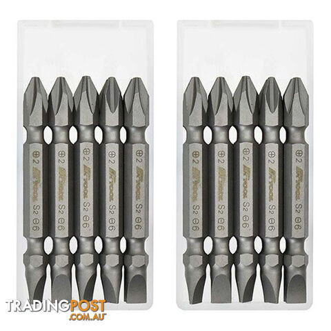 PK Tools Screwdriver Bits Phillips Flat Double Ended 10pc 1/4 " Hex 65mm SKU - PT30302