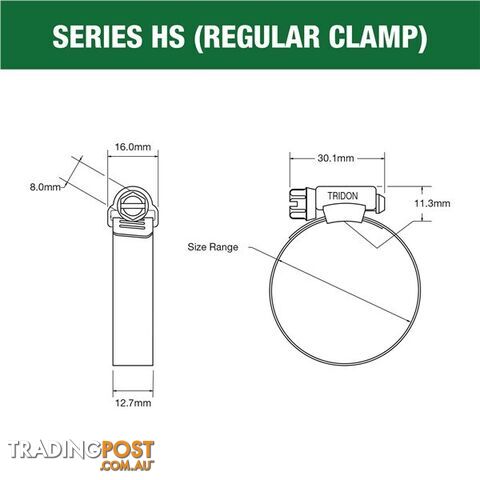 Tridon Part S. Steel Hose Clamps 206mm â 251mm Perforated Band 10pk SKU - HS152