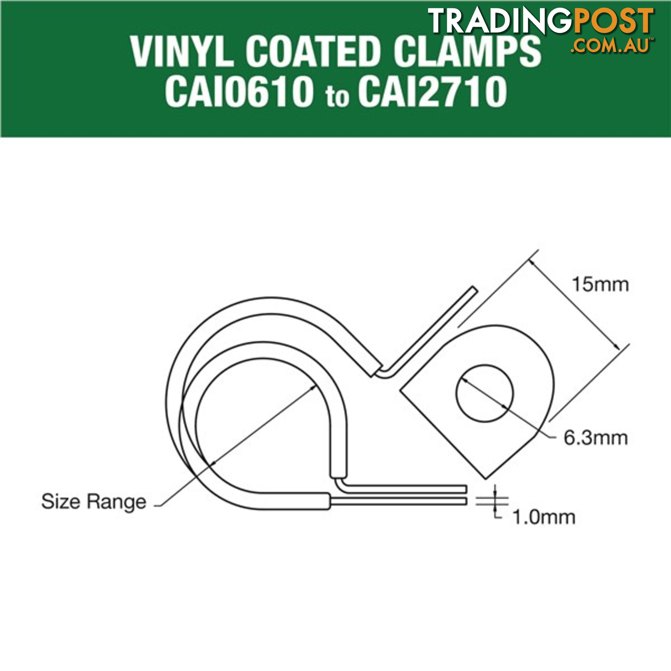 Vinyl Coated Hose   Cable Clamp 40mm (1 9/16?) Dia 20mm Band 12mm Hole 10pk SKU - CAI4013P