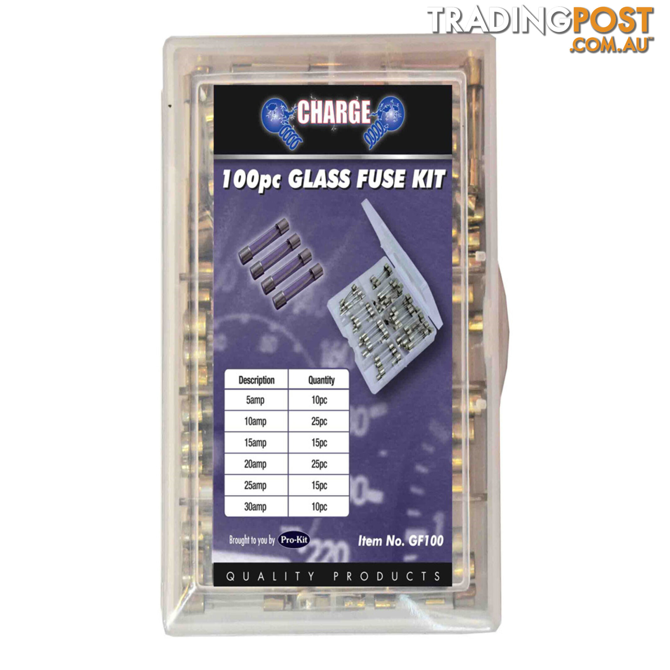 Charge 100pc Glass Fuse Kit 5  - 30 amp SKU - GF100