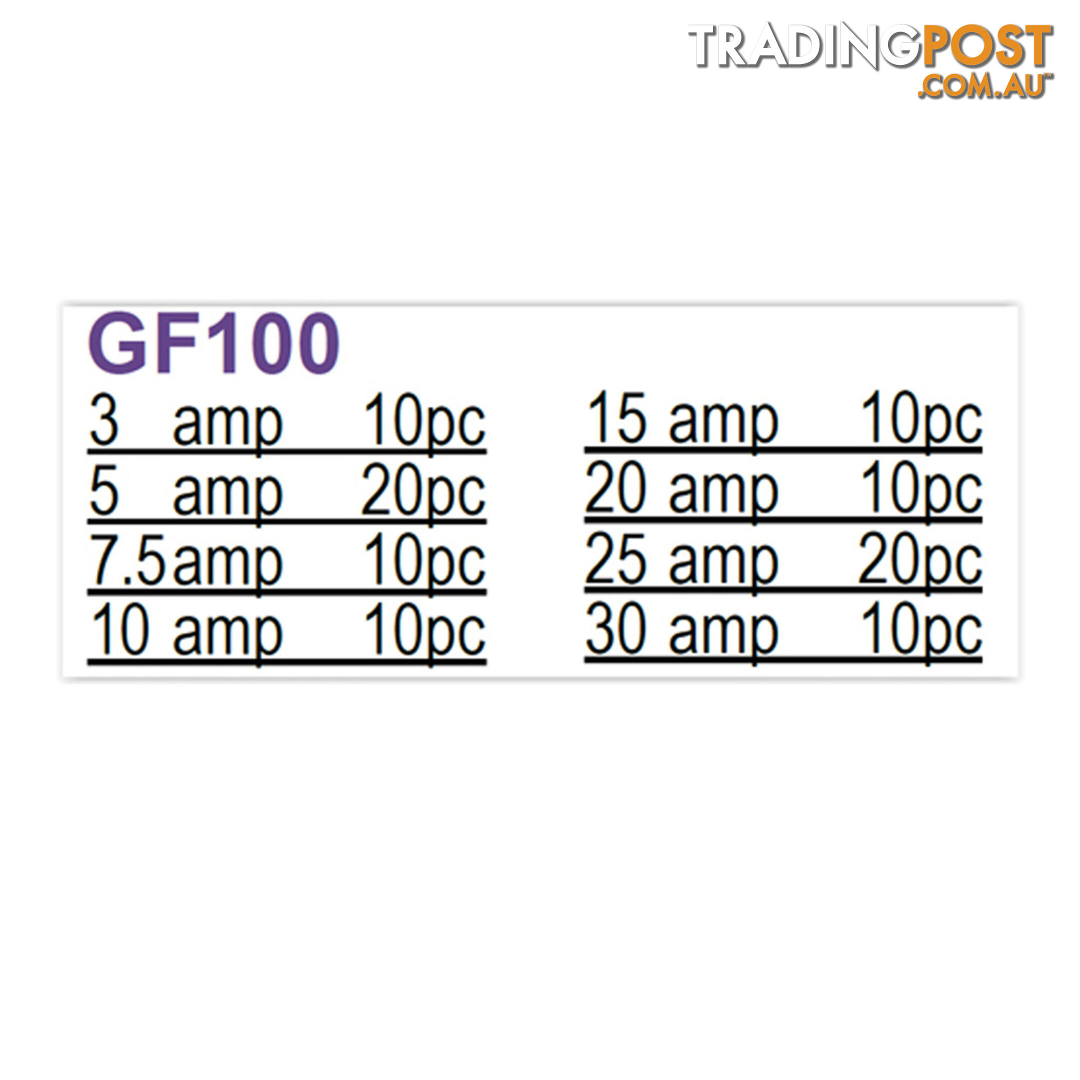 Charge 100pc Glass Fuse Kit 5  - 30 amp SKU - GF100