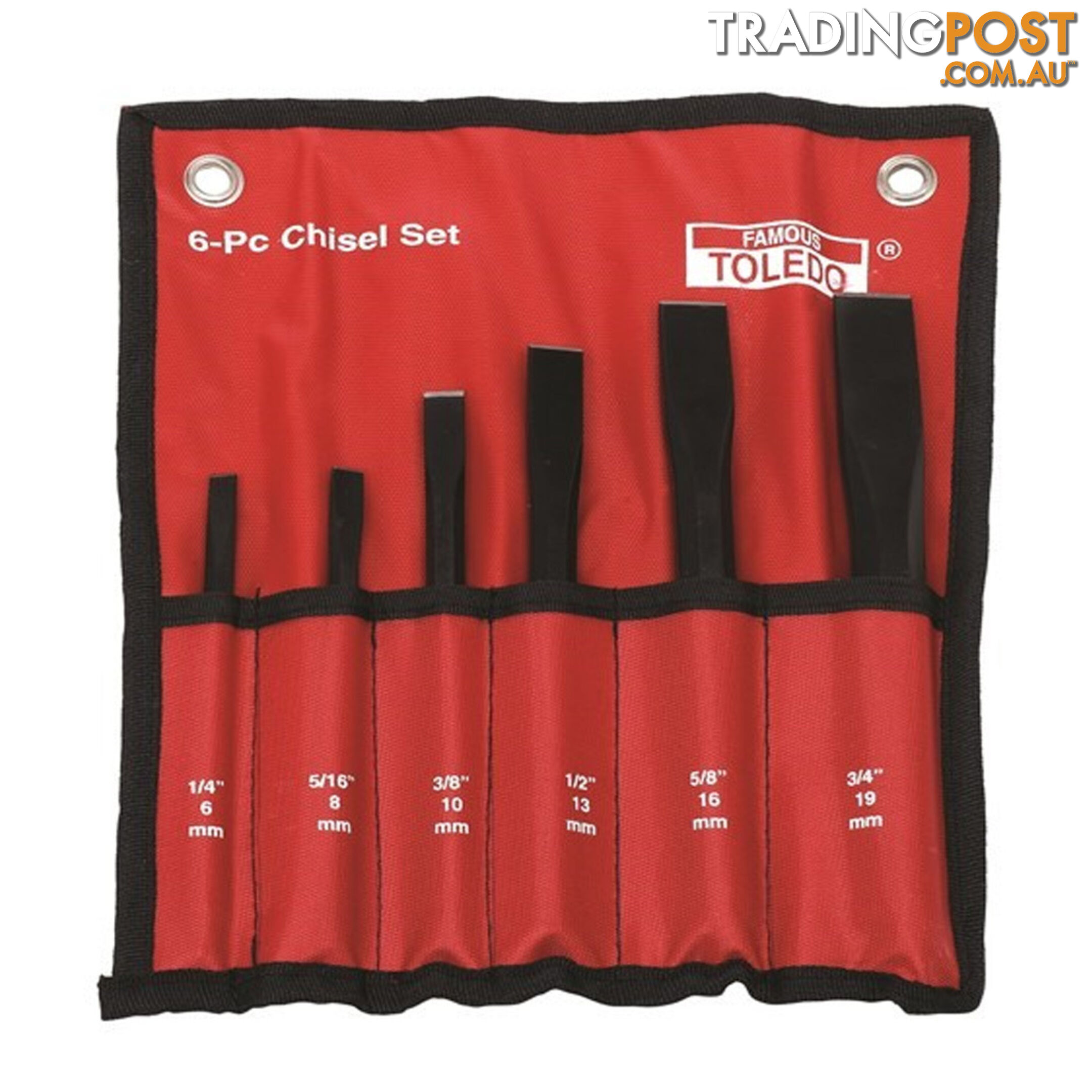 Toledo Chisel Set 6pc Heavy Duty 6  - 19mm Width with Roll SKU - 301183