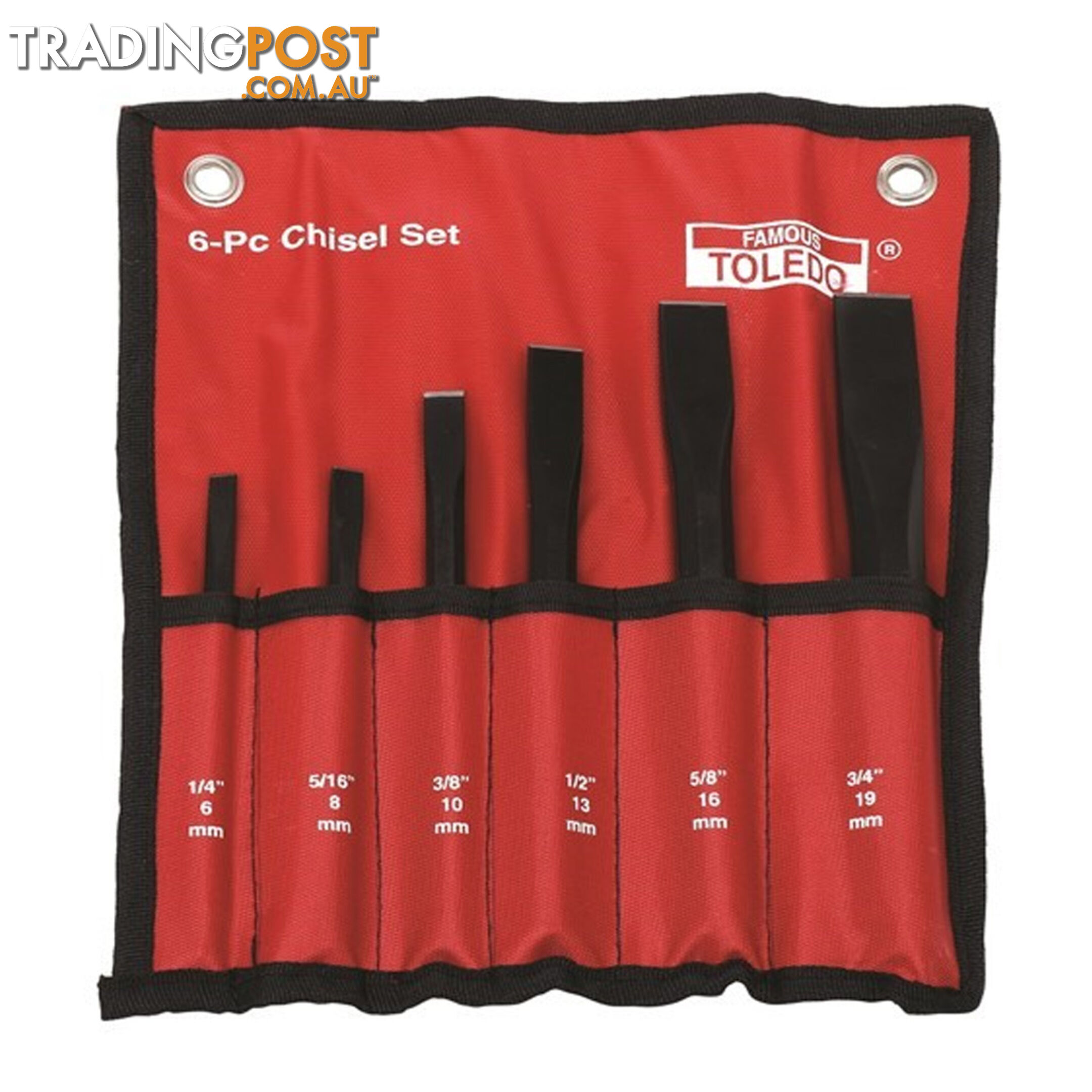 Toledo Chisel Set 6pc Heavy Duty 6  - 19mm Width with Roll SKU - 301183