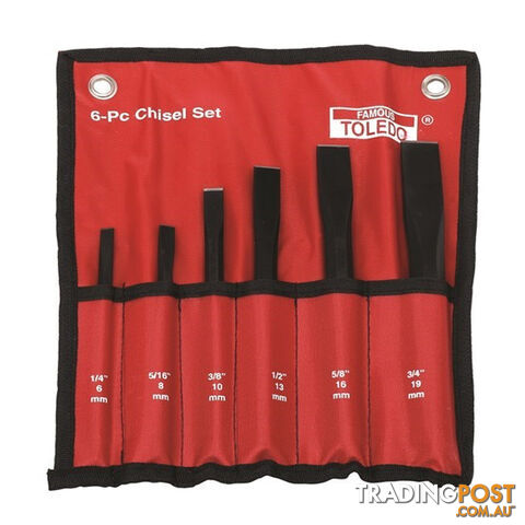 Toledo Chisel Set 6pc Heavy Duty 6  - 19mm Width with Roll SKU - 301183