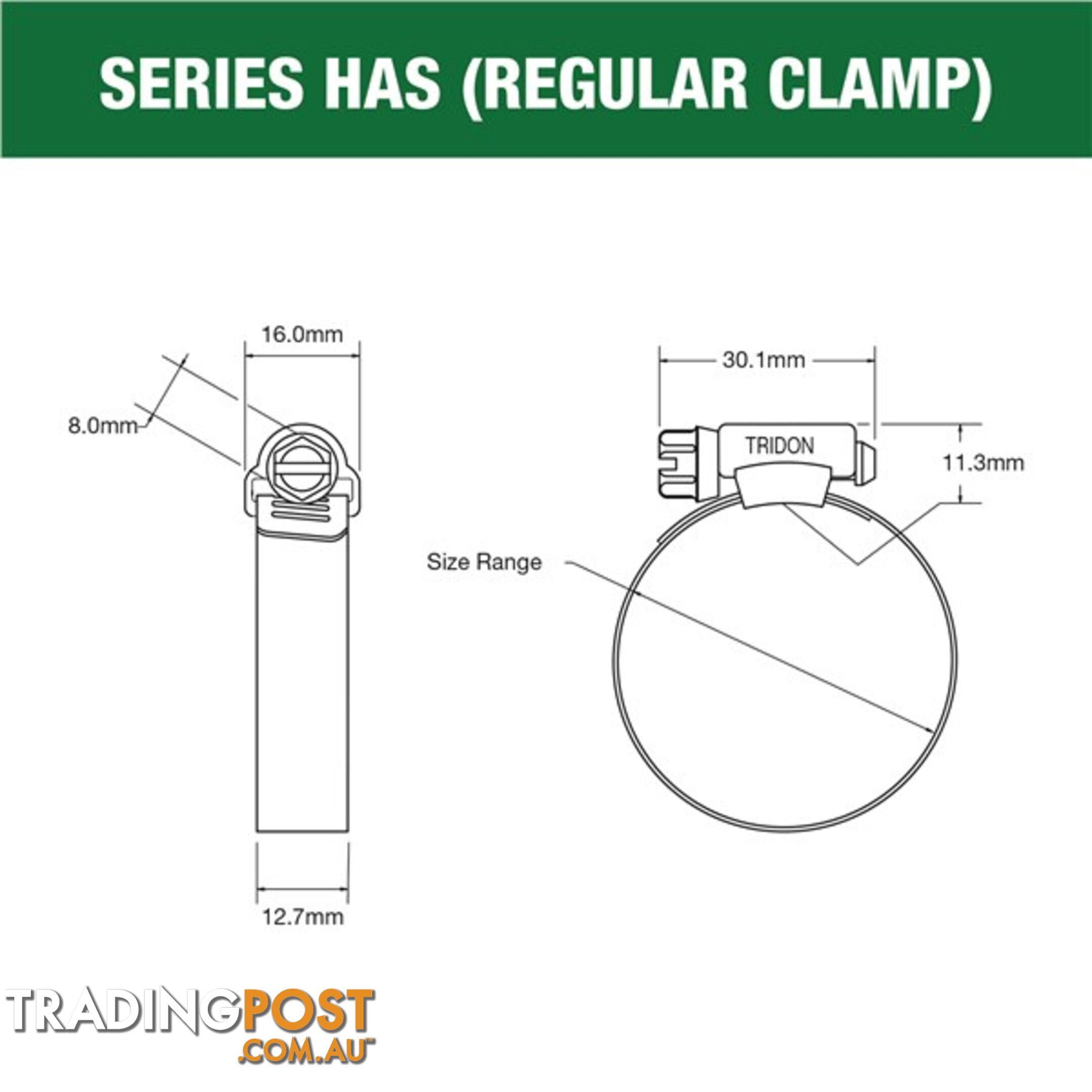 Tridon Full S. Steel Hose Clamps 21mm â 44mm Perforated Band 10pk SKU - HAS020P