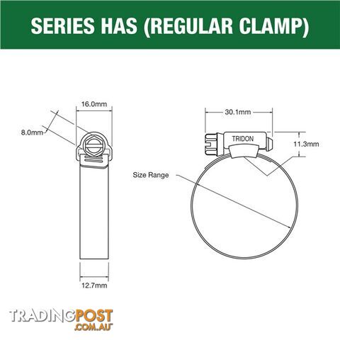 Tridon Full S. Steel Hose Clamps 21mm â 44mm Perforated Band 10pk SKU - HAS020P