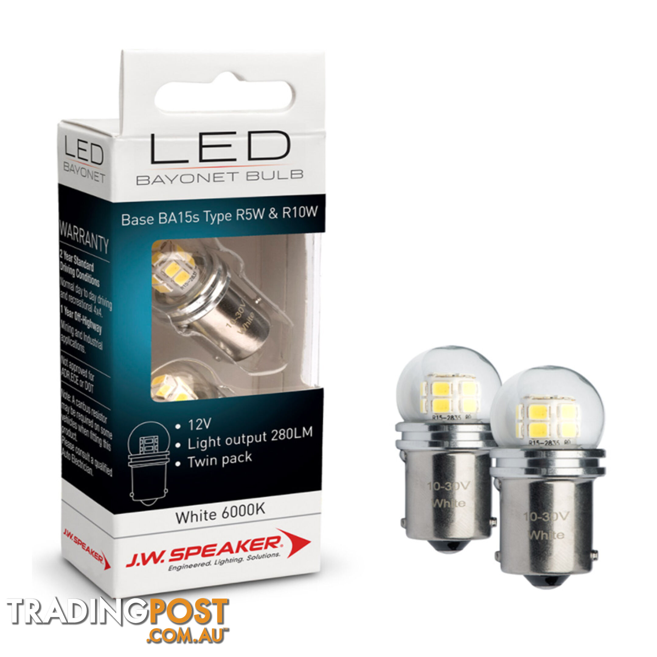 JW Speaker LED Bulb 12/24v Bayonet Base White Light Twin Pack SKU - 990145