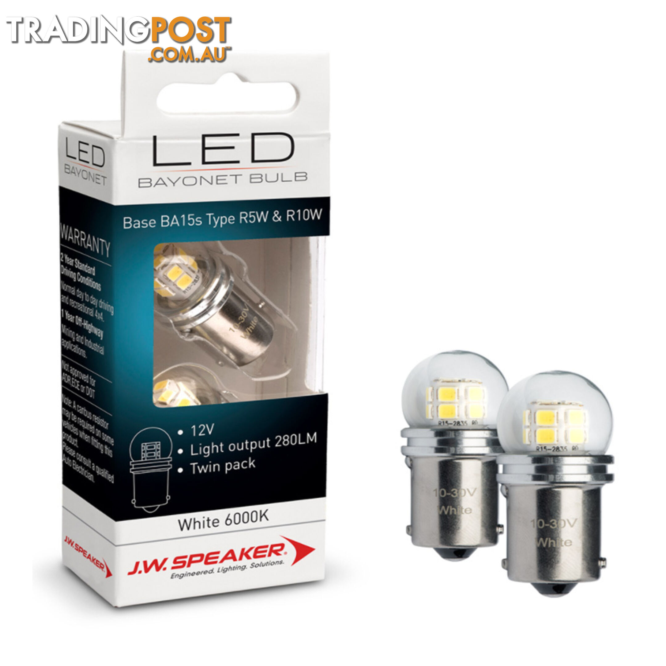 JW Speaker LED Bulb 12/24v Bayonet Base White Light Twin Pack SKU - 990145