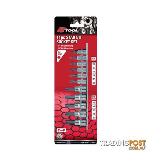PK Tool 1/4 " 3/8 " Dr Star Bits Socket Set 11pc SKU - PT11702