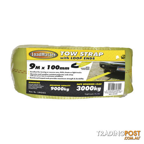 PK Tool Tow Strap 9m x 100mm 3000kg SWL 9000kg Breaking Capacity SKU - LM40403