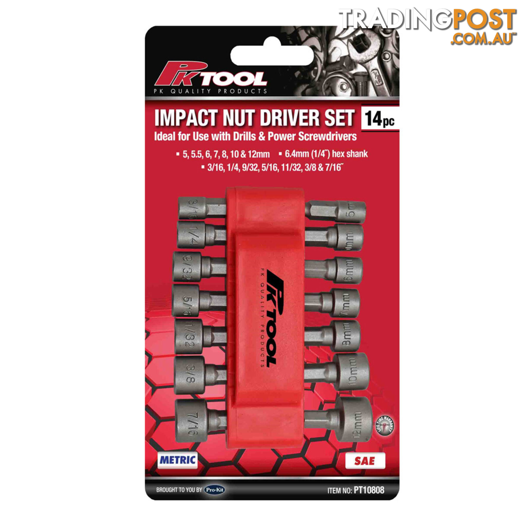 PK Tools Impact Nut Driver Set 14pc  5mm (3/16 ")  - 12mm (7/16 ") SKU - PT10808