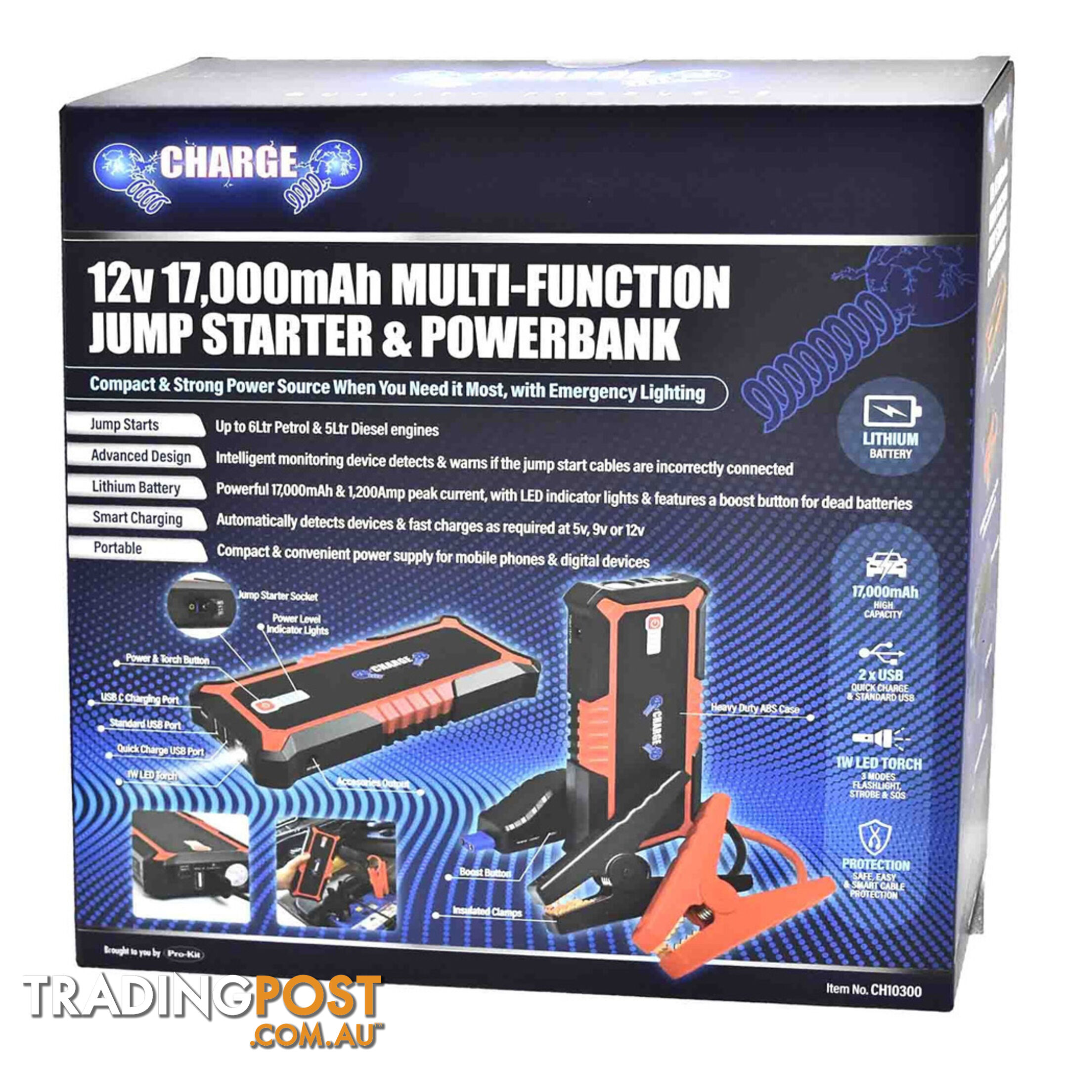 PK Tools 12v Jump Starter   Powerbank 17,000mAh 1200 Peak Amps SKU - Ch10300