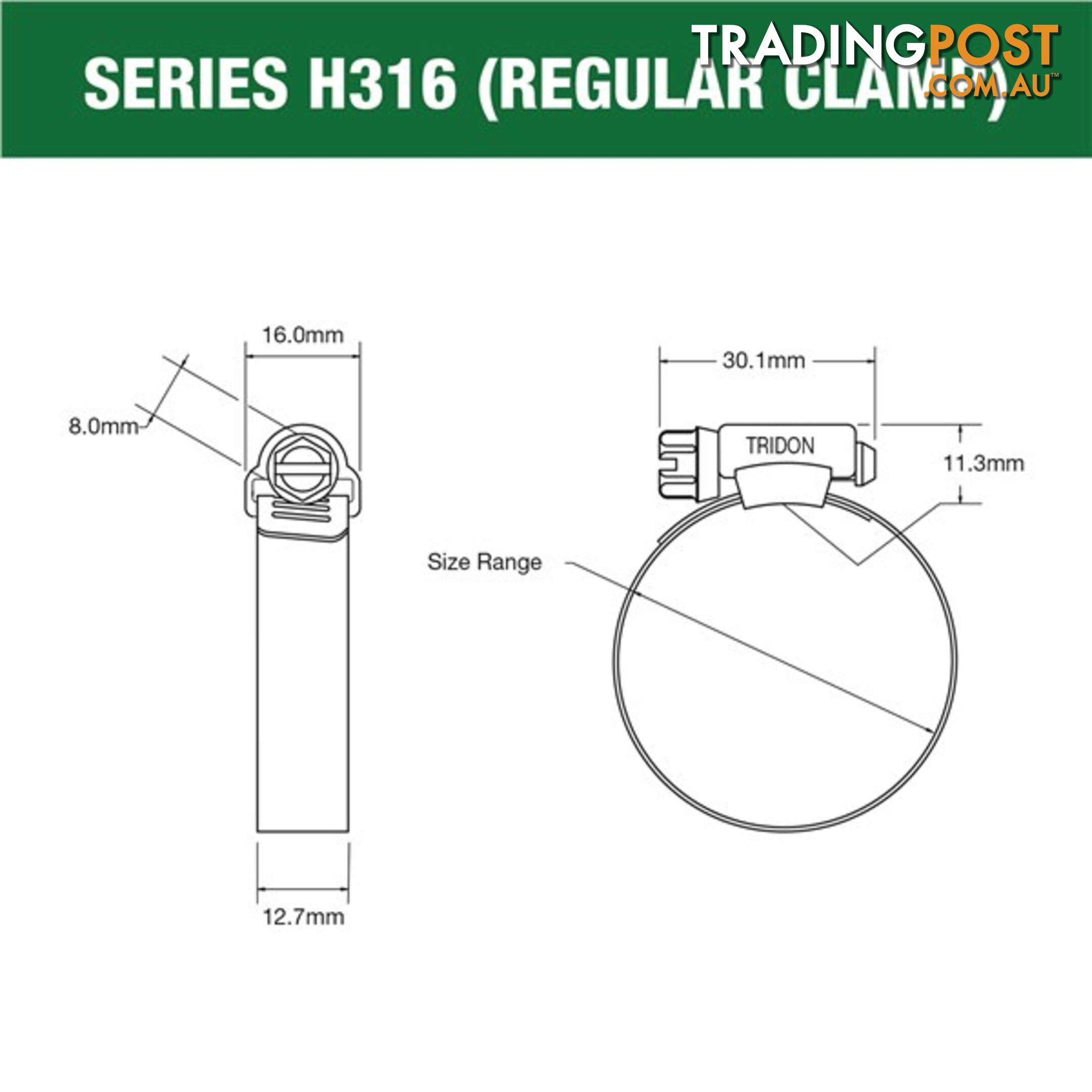 Tridon Full 316 S. Steel Hose Clamp 103mm â 127mm 10pk SKU - H316-072P