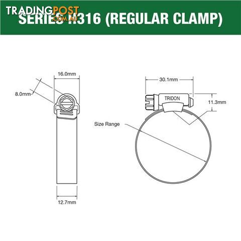 Tridon Full 316 S. Steel Hose Clamp 21mm â38mm 10pk SKU - H316-016P