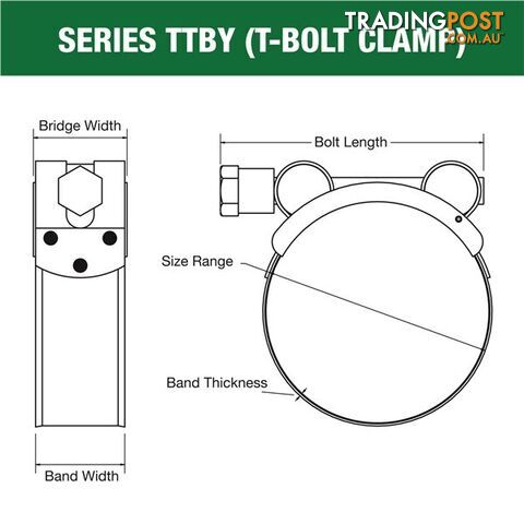 T-Bolt Clamp  - Part Stainless 92mm  - 97mm 10 Pieces SKU - TTBY92-97P