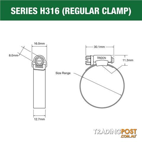 Tridon Full 316 S. Steel Hose Clamp 206mm â 251mm 10pk SKU - H316-152