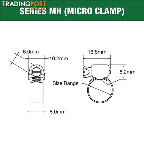 Tridon Part S. Steel Hose Clamp 6mm â 16mm Micro Perforated Band 10pk SKU - MH004P