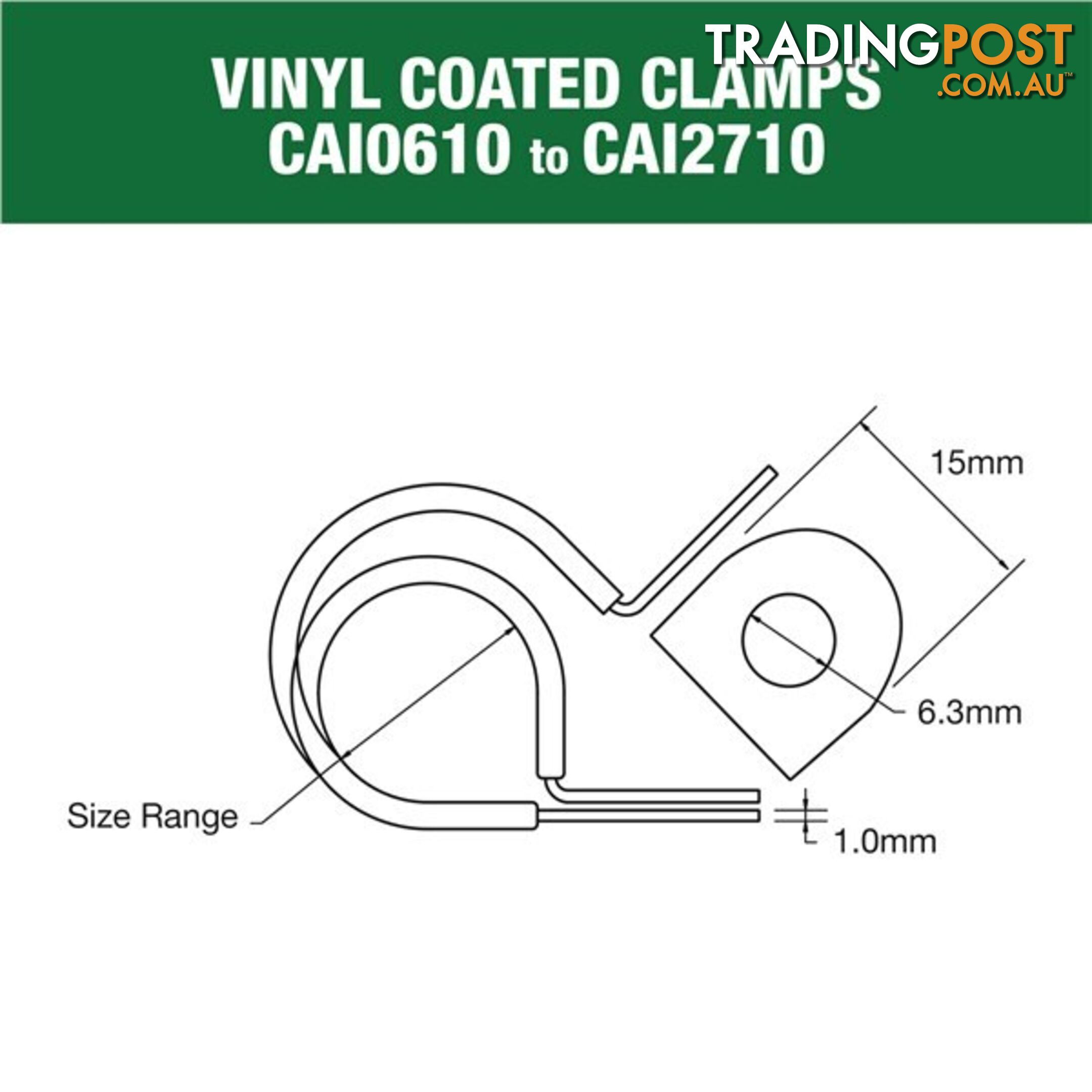 Vinyl Coated Hose   Cable Clamp 11mm (7/16 ")  Dia 15mm Band 6.3mm Hole 10pk SKU - CAI1110P