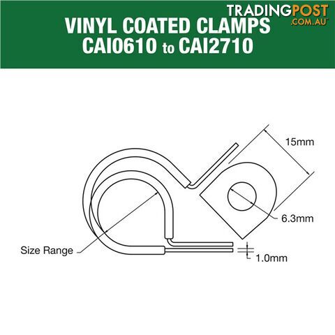 Vinyl Coated Hose   Cable Clamp 11mm (7/16 ")  Dia 15mm Band 6.3mm Hole 10pk SKU - CAI1110P