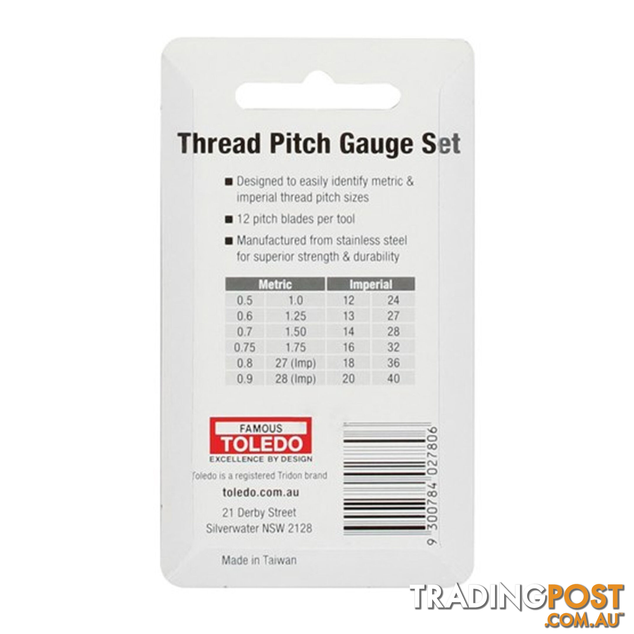 Toledo Thread Pitch Set 2pc Metric and SAE 12 Pitch Sizes per Tool SKU - 301067