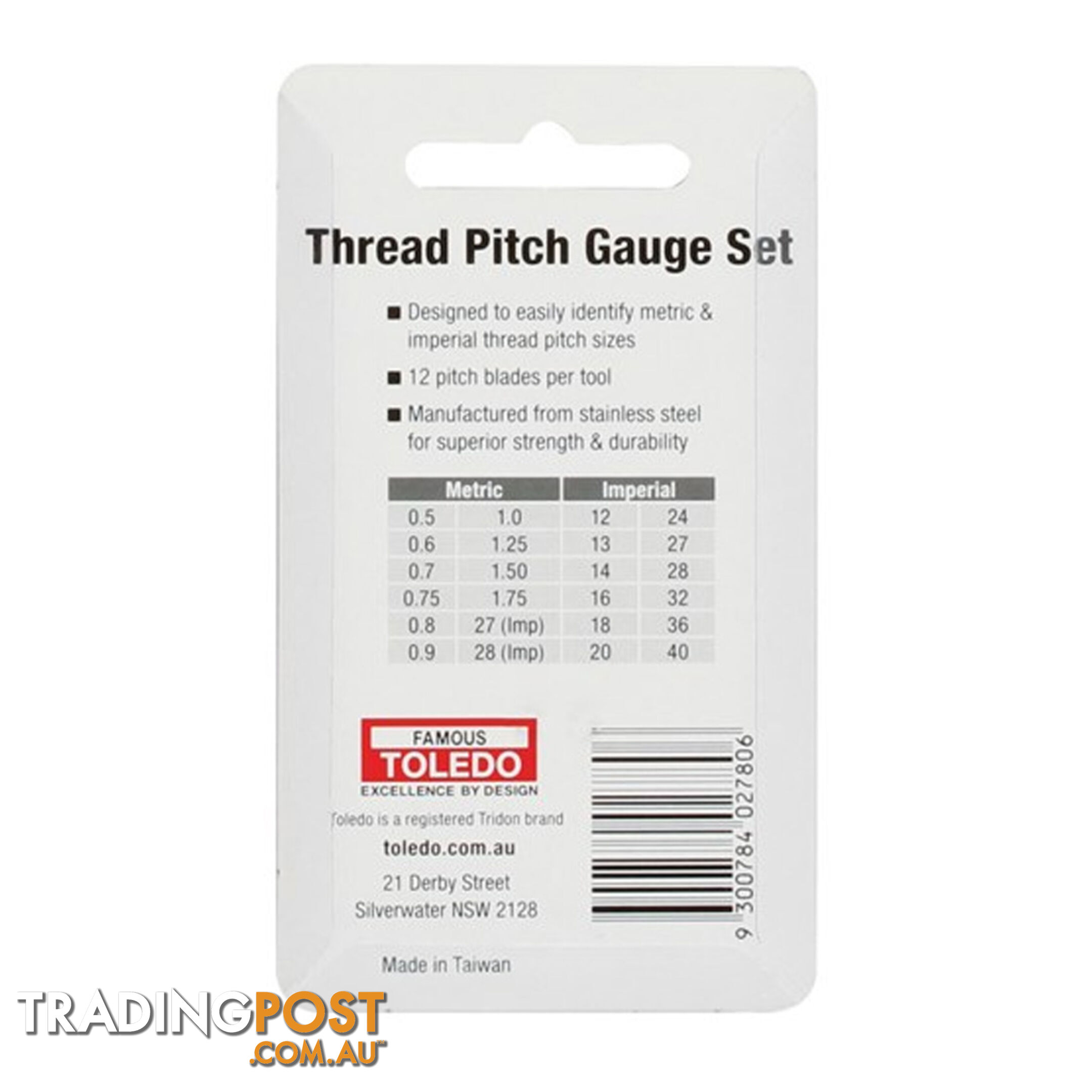 Toledo Thread Pitch Set 2pc Metric and SAE 12 Pitch Sizes per Tool SKU - 301067