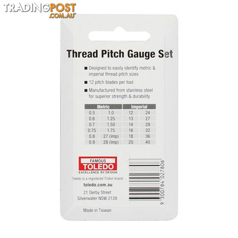 Toledo Thread Pitch Set 2pc Metric and SAE 12 Pitch Sizes per Tool SKU - 301067