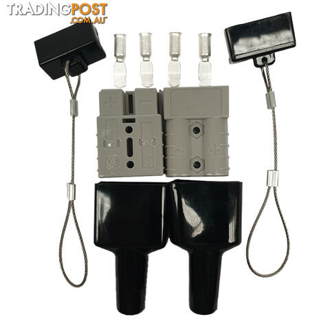 2 x 50 amp Anderson Plug Grey with 2 x 2pc Dust Cover Kit Black Top / Bottom Wire Cable SKU - BB-2x50ampAndoDustCoverKitBlack2pc