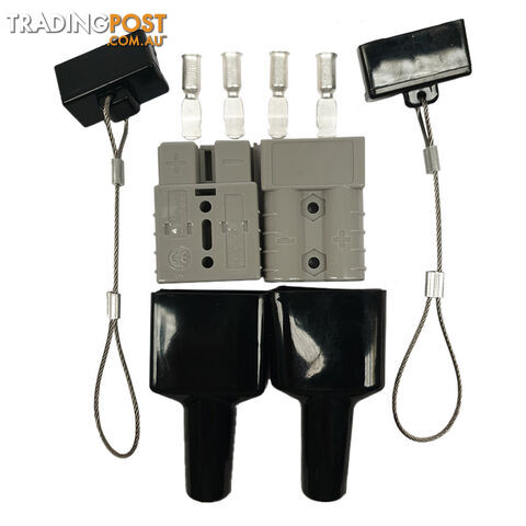 2 x 50 amp Anderson Plug Grey with 2 x 2pc Dust Cover Kit Black Top / Bottom Wire Cable SKU - BB-2x50ampAndoDustCoverKitBlack2pc