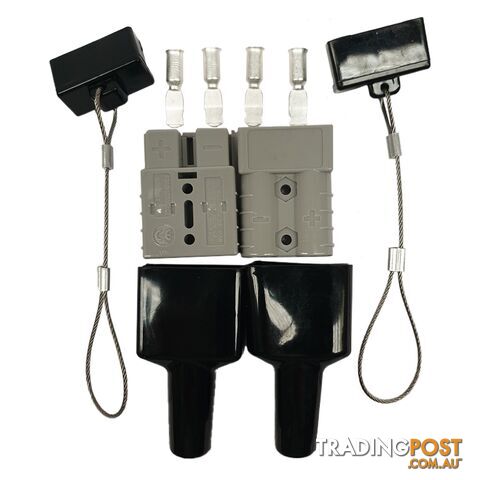 2 x 50 amp Anderson Plug Grey with 2 x 2pc Dust Cover Kit Black Top / Bottom Wire Cable SKU - BB-2x50ampAndoDustCoverKitBlack2pc