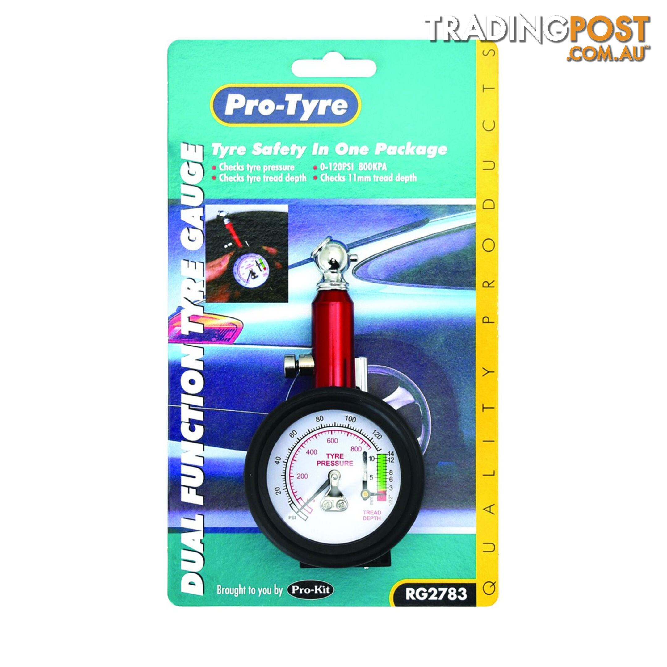 Pro-Tyre Tyre Gauge with Tread Depth  Gauge 120psi SKU - RG2783