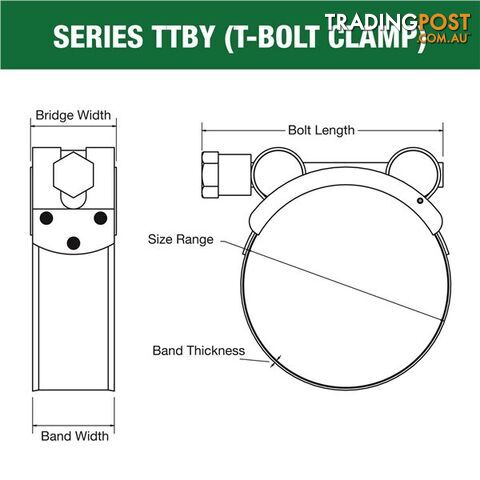 Tridon T-Bolt Hose Clamp 77mm â 82mm Part Stainless Solid Band 10pk SKU - TTBY77-82P