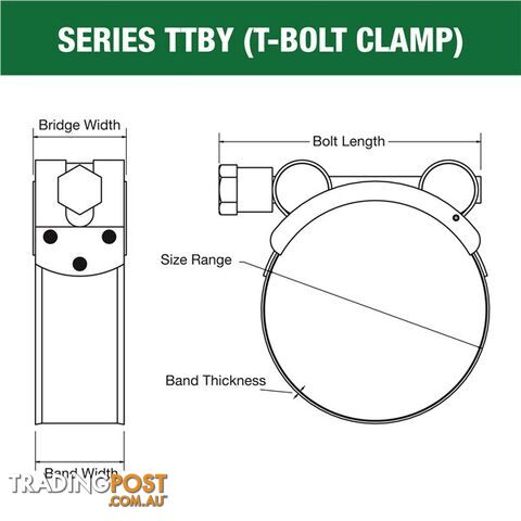 Tridon T-Bolt Hose Clamp 77mm â 82mm Part Stainless Solid Band 10pk SKU - TTBY77-82P