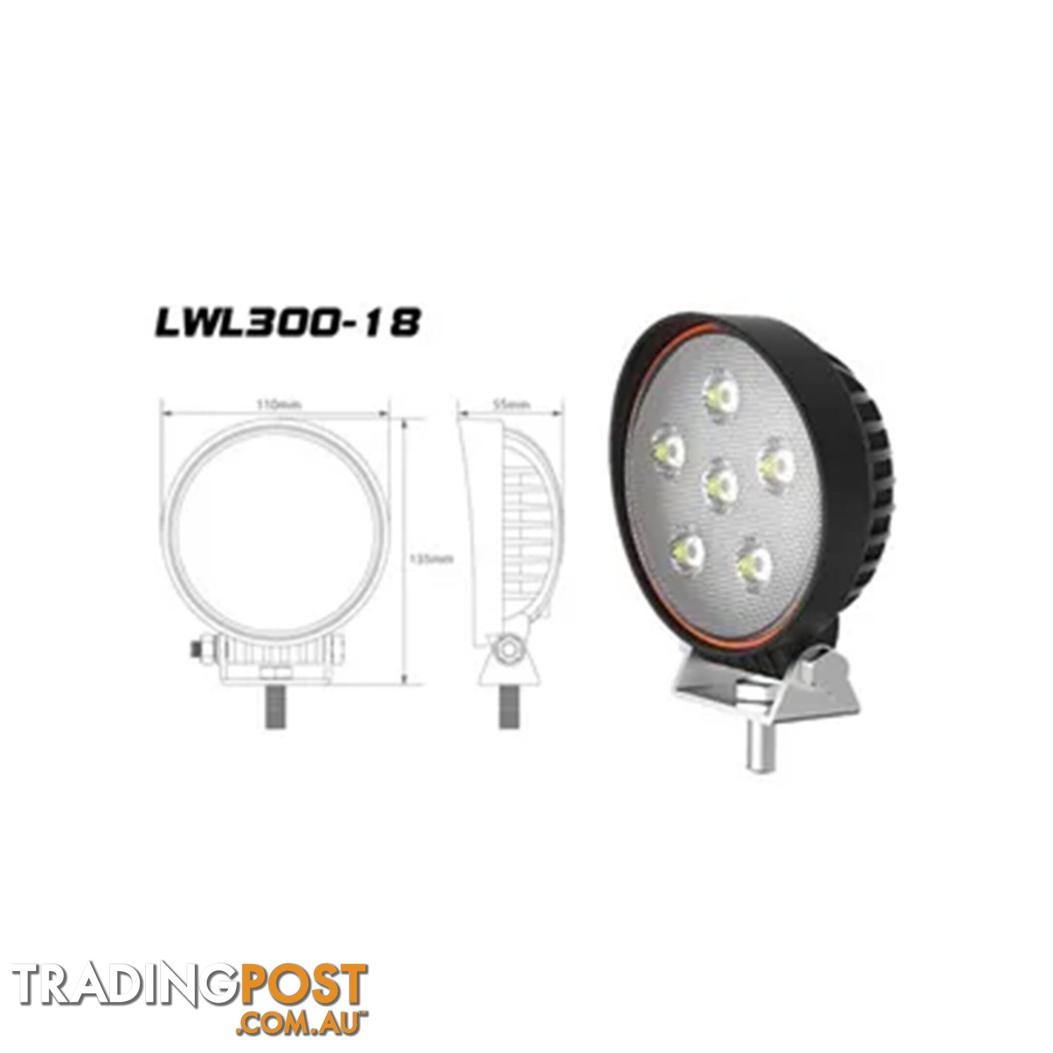 Whitevision 18W Round LED Work Lamp 60Â° Flood Beam 9-33V SKU - LWL300-18