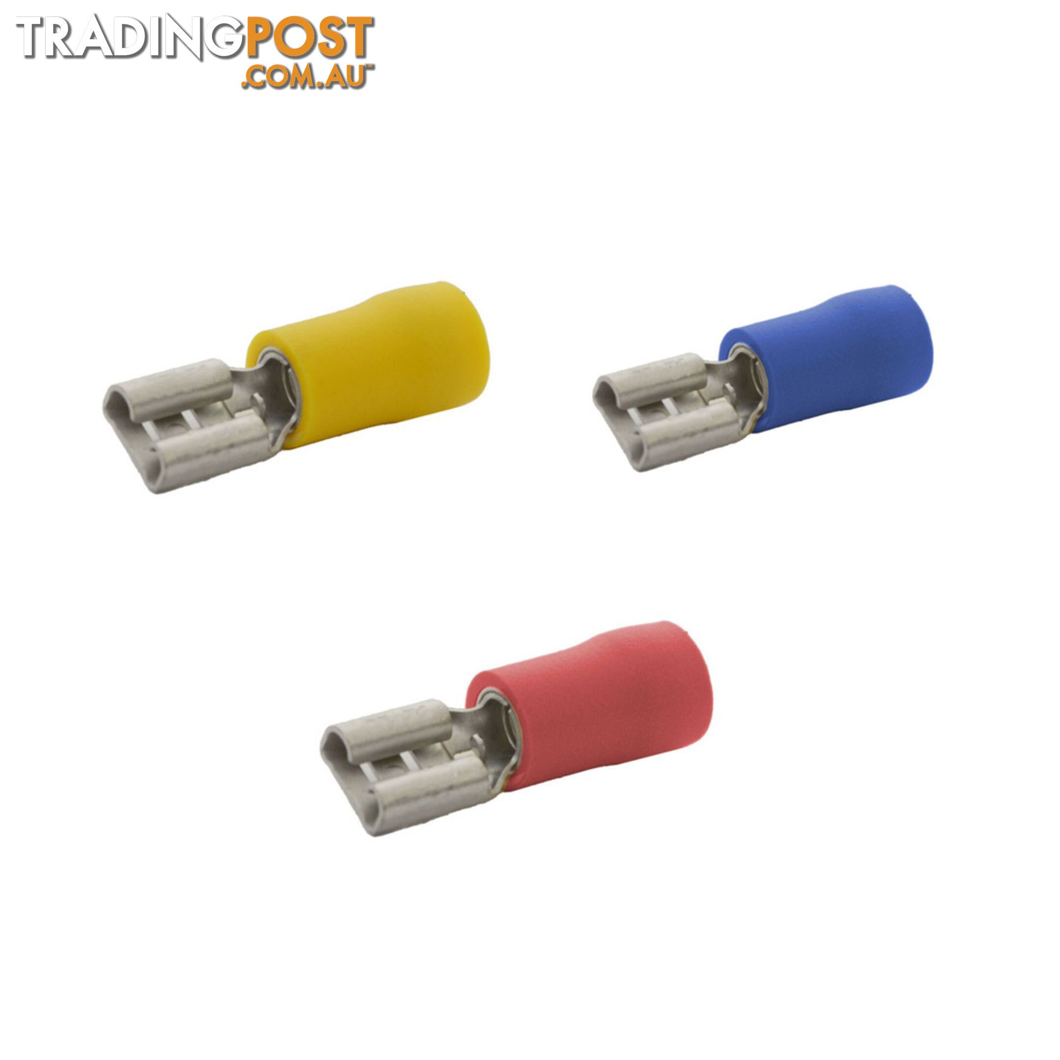 Blue Bar Red/Blue/Yellow Insulated 2.8-9.4mm Female Spade Terminal Pack of 10 SKU - DC-13851, DC-13853, DC-13854, DC-13855, DC-13856, DC-13857