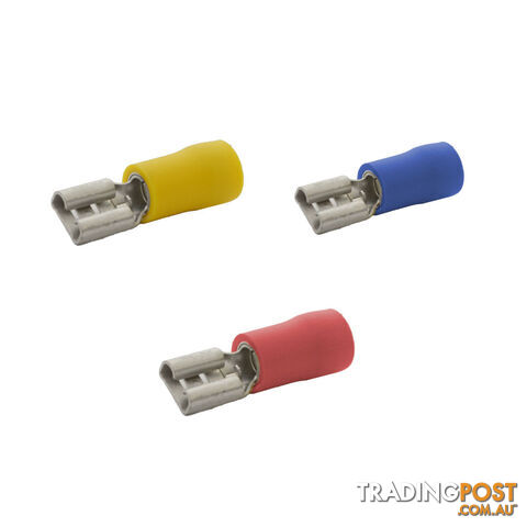 Blue Bar Red/Blue/Yellow Insulated 2.8-9.4mm Female Spade Terminal Pack of 10 SKU - DC-13851, DC-13853, DC-13854, DC-13855, DC-13856, DC-13857