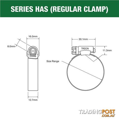 Tridon Full S. Steel Hose Clamps 40mm â 64mm Perforated Band 10pk SKU - HAS032P