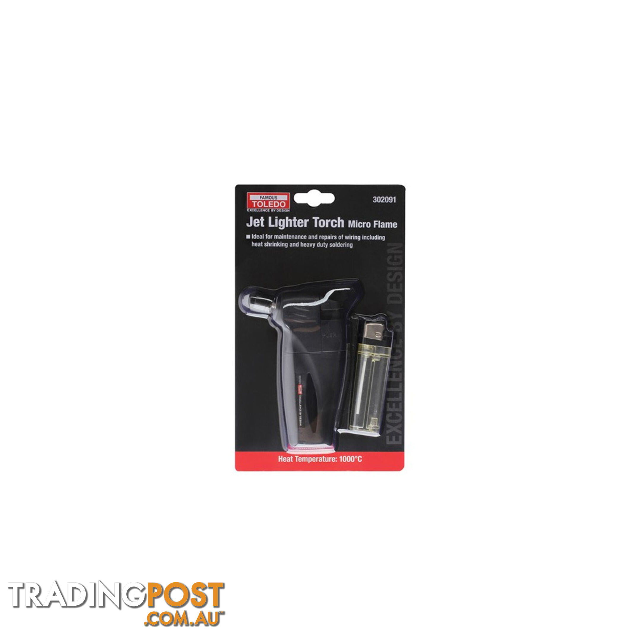 Toledo Jet Lighter Torch Black Micro Flame  - Flame Temp. 1000Â°C SKU - 302091