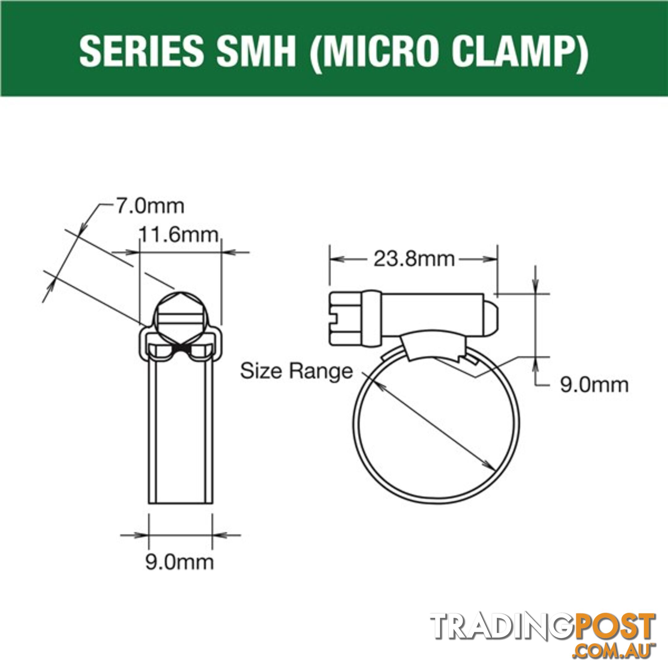 Tridon Hose Clamp 11mm â 18mm Micro (8mm wide) Solid Band Part Stainless 10pk SKU - SMH005P