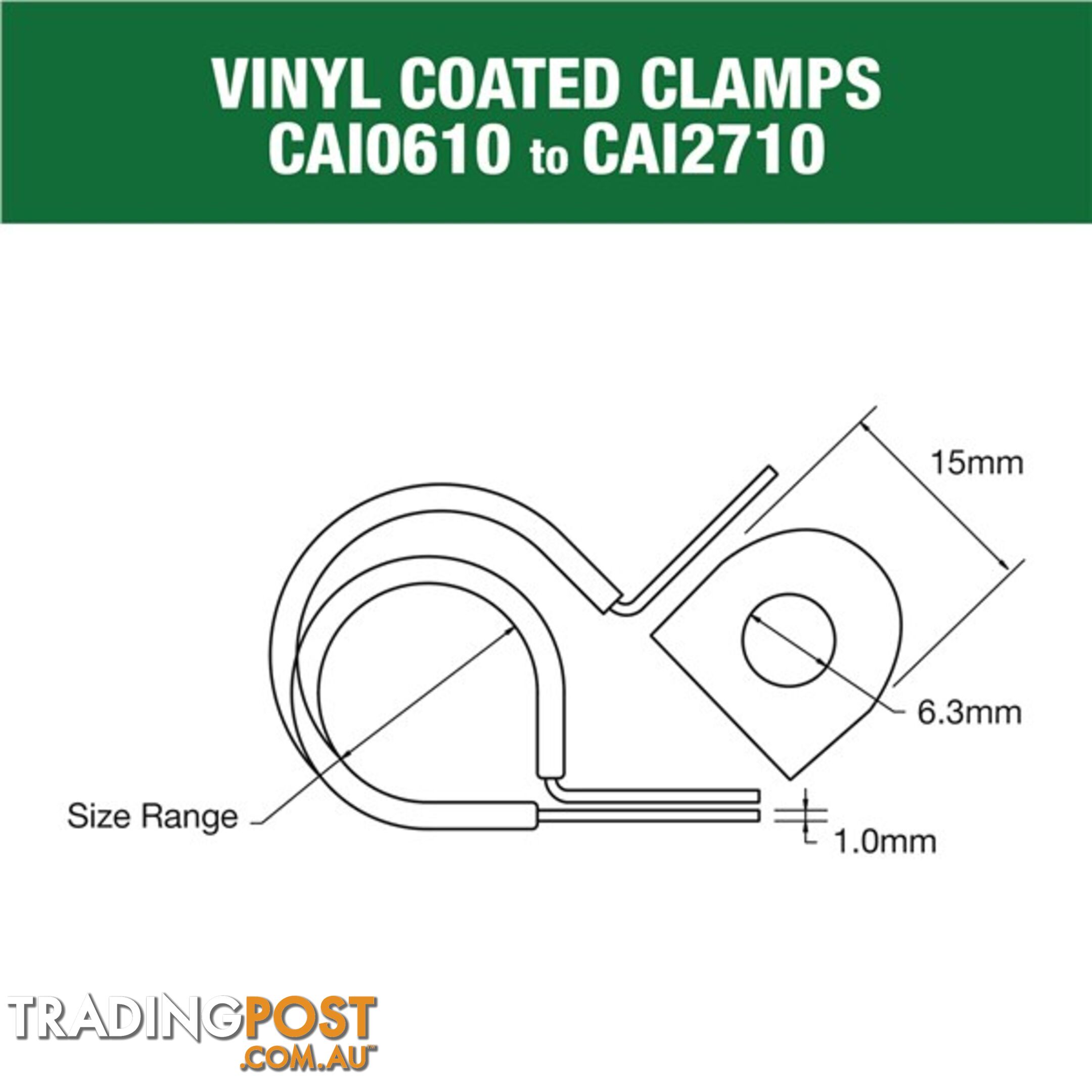 Vinyl Coated Hose   Cable Clamp 19mm (3/4?) Dia 15mm Band 6.3mm Hole 10pk SKU - CAI1910P